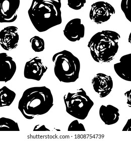 Seamless pattern with dark hand drawn round scribble smear on white background. Abstract grunge texture. Vector illustration