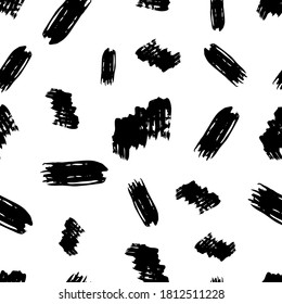 Seamless pattern with dark hand drawn scribble smear on white background. Abstract grunge texture. Vector illustration