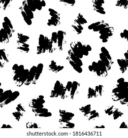 Seamless pattern with dark hand drawn scribble smear on white background. Abstract grunge texture. Vector illustration