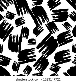 Seamless pattern with dark hand drawn scribble smear on white background. Abstract grunge texture. Vector illustration