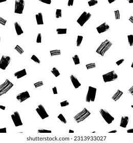 Seamless pattern with dark hand drawn scribble smear on white background. Abstract grunge texture. Vector illustration