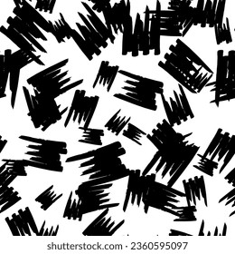 Seamless pattern with dark hand drawn scribble smear on white background. Abstract grunge texture. Vector illustration