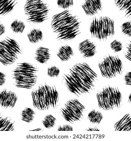 Seamless pattern with dark hand drawn scribble smear on white background. Abstract grunge texture. Vector illustration