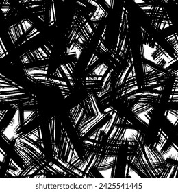 Seamless pattern with dark hand drawn scribble smear on white background. Abstract grunge texture. Vector illustration