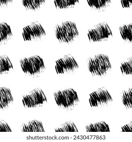 Seamless pattern with dark hand drawn scribble smear on white background. Abstract grunge texture. Vector illustration