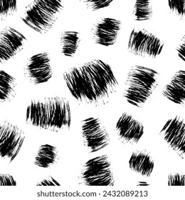 Seamless pattern with dark hand drawn scribble smear on white background. Abstract grunge texture. Vector illustration