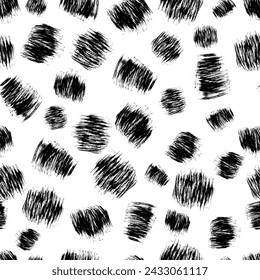 Seamless pattern with dark hand drawn scribble smear on white background. Abstract grunge texture. Vector illustration