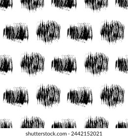 Seamless pattern with dark hand drawn scribble smear on white background. Abstract grunge texture. Vector illustration