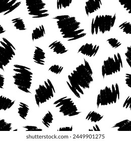 Seamless pattern with dark hand drawn scribble smear on white background. Abstract grunge texture. Vector illustration