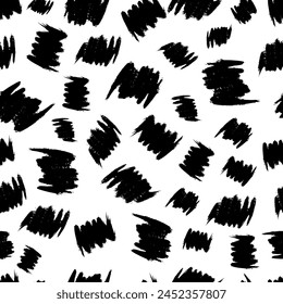 Seamless pattern with dark hand drawn scribble smear on white background. Abstract grunge texture. Vector illustration