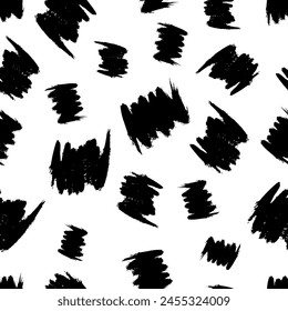 Seamless pattern with dark hand drawn scribble smear on white background. Abstract grunge texture. Vector illustration