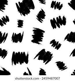 Seamless pattern with dark hand drawn scribble smear on white background. Abstract grunge texture. Vector illustration