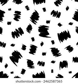 Seamless pattern with dark hand drawn scribble smear on white background. Abstract grunge texture. Vector illustration