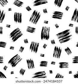 Seamless pattern with dark hand drawn scribble smear on white background. Abstract grunge texture. Vector illustration