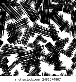 Seamless pattern with dark hand drawn scribble smear on white background. Abstract grunge texture. Vector illustration