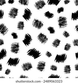 Seamless pattern with dark hand drawn scribble smear on white background. Abstract grunge texture. Vector illustration