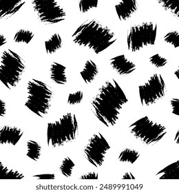 Seamless pattern with dark hand drawn scribble smear on white background. Abstract grunge texture. Vector illustration