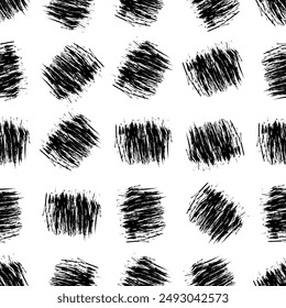 Seamless pattern with dark hand drawn scribble smear on white background. Abstract grunge texture. Vector illustration