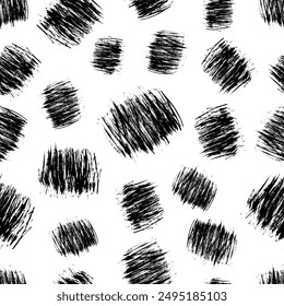 Seamless pattern with dark hand drawn scribble smear on white background. Abstract grunge texture. Vector illustration