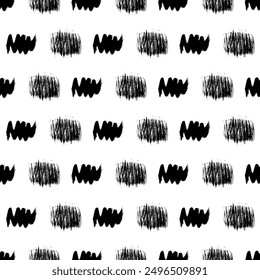 Seamless pattern with dark hand drawn scribble smear on white background. Abstract grunge texture. Vector illustration