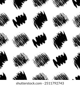 Seamless pattern with dark hand drawn scribble smear on white background. Abstract grunge texture. Vector illustration