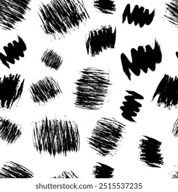 Seamless pattern with dark hand drawn scribble smear on white background. Abstract grunge texture. Vector illustration