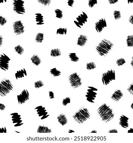 Seamless pattern with dark hand drawn scribble smear on white background. Abstract grunge texture. Vector illustration