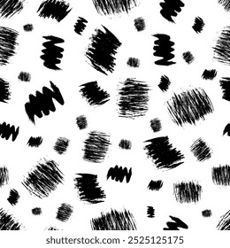 Seamless pattern with dark hand drawn scribble smear on white background. Abstract grunge texture. Vector illustration