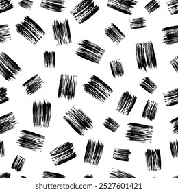 Seamless pattern with dark hand drawn scribble smear on white background. Abstract grunge texture. Vector illustration