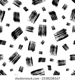 Seamless pattern with dark hand drawn scribble smear on white background. Abstract grunge texture. Vector illustration