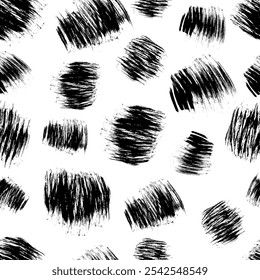 Seamless pattern with dark hand drawn scribble smear on white background. Abstract grunge texture. Vector illustration