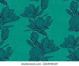 Seamless pattern dark magnolia flowers