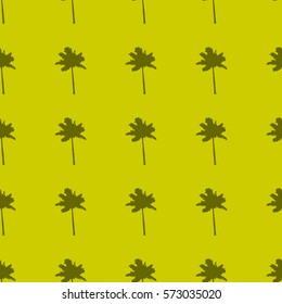 Seamless pattern with dark mustard palm tree silhouette on a dark yellow background.