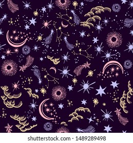 Seamless pattern dark night sky