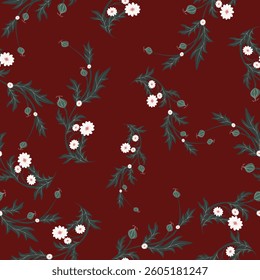Seamless  pattern ,  dark red background
,Vintage floral white pattern. Rich ornament, old style pattern for wallpapers, for wallpaper,clothing,wrapping,fabric, or skirt etc .
