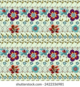 Seamless pattern of dark red, blue flowers on a light background. For fabric and wallpaper Natural Spring Flower Gift Wrapping Paper