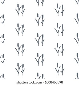 Seamless Pattern with dark silhouette of reed on white background. Repeating Pattern. Vector Illustration