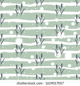 Seamless Pattern with dark silhouette of reed on white background. Repeating Pattern. Vector Illustration