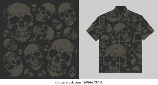 Seamless Pattern of Dark Skulls for Gothic Shirt Design