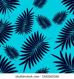 Seamless pattern with dark tropical leaves
