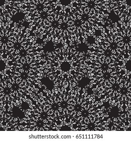 Seamless pattern. Dark with white ornament background. Vector hand drawn Illustration.