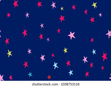 Seamless pattern Dark-blue background colorful stars Seamless pattern colorful stars Pattern for fashion with stars. The template for the cover fabric, books