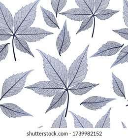 Seamless pattern with dark-blue leaf veins. Vector illustration.