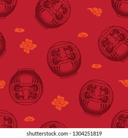 Seamless pattern with daruma (japanese symbol of luck and good fortune)