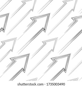 Seamless pattern of dashed diagonal arrows to the right. Black stroke silhouette. Vector outline texture with pointers for wallpaper, fabrics and your creativity.