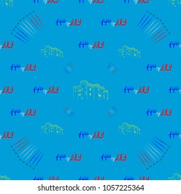 Seamless pattern Day of Bastille with planes and tower on blue background