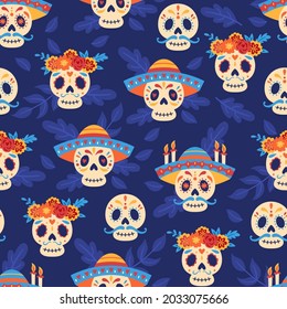 Seamless pattern for Day of the dead Dia de los Muertos holiday. Childish background for fabric, wrapping paper, textile, wallpaper and apparel