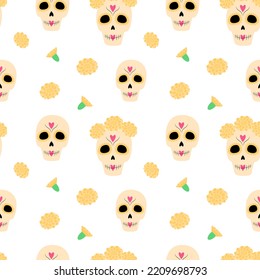 Seamless pattern to Day of the Dead from Sugar Skull and flower. Dia de los muertos. Mexico. Isolate