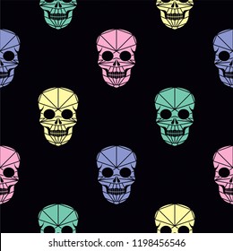 The seamless pattern of Day of the Dead, a traditional holiday in Mexico. Skulls in polygonal style. Background for Halloween