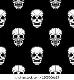 The seamless pattern of Day of the Dead, a traditional holiday in Mexico. Skulls in polygonal style. Background for Halloween